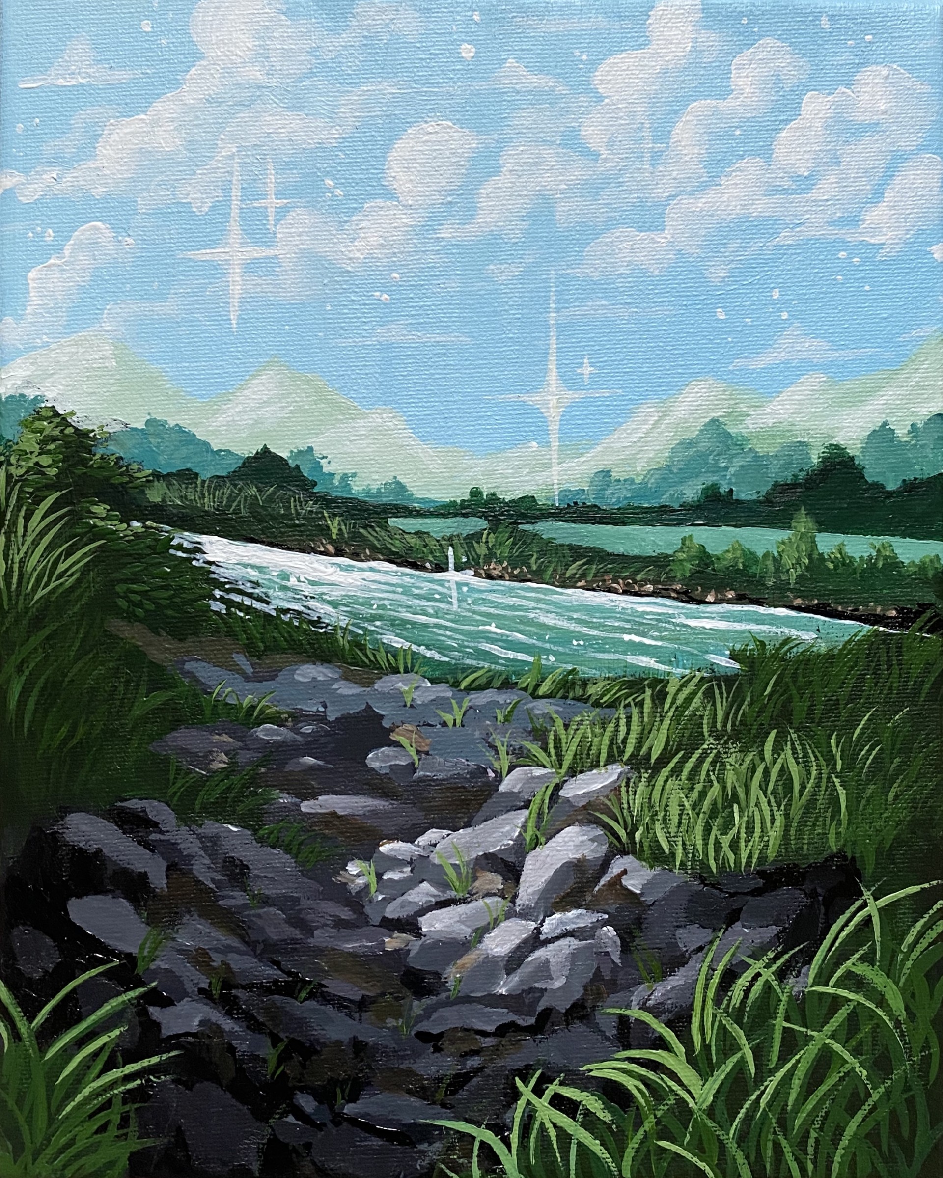 Acrylic on stretched canvas of a Newfoundland landscape.